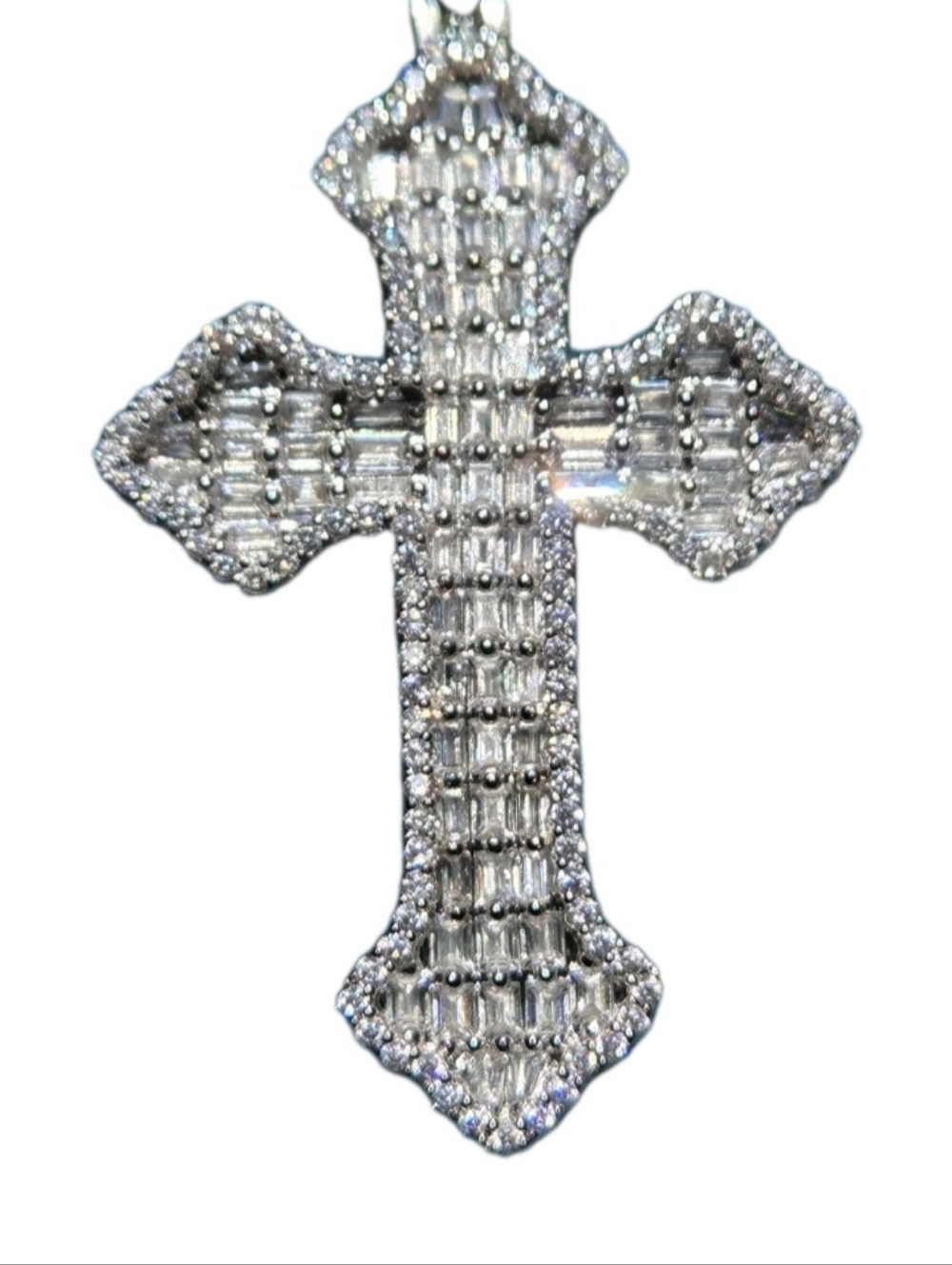 Iced Out Moissanite Baguette Cross Pendant 925 Sterling Silver NEW - Picture 4 of 8